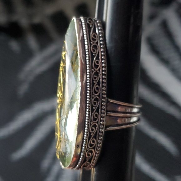 New Oversized Golden Rutile 925 Silver Ring. - Picture 8 of 16